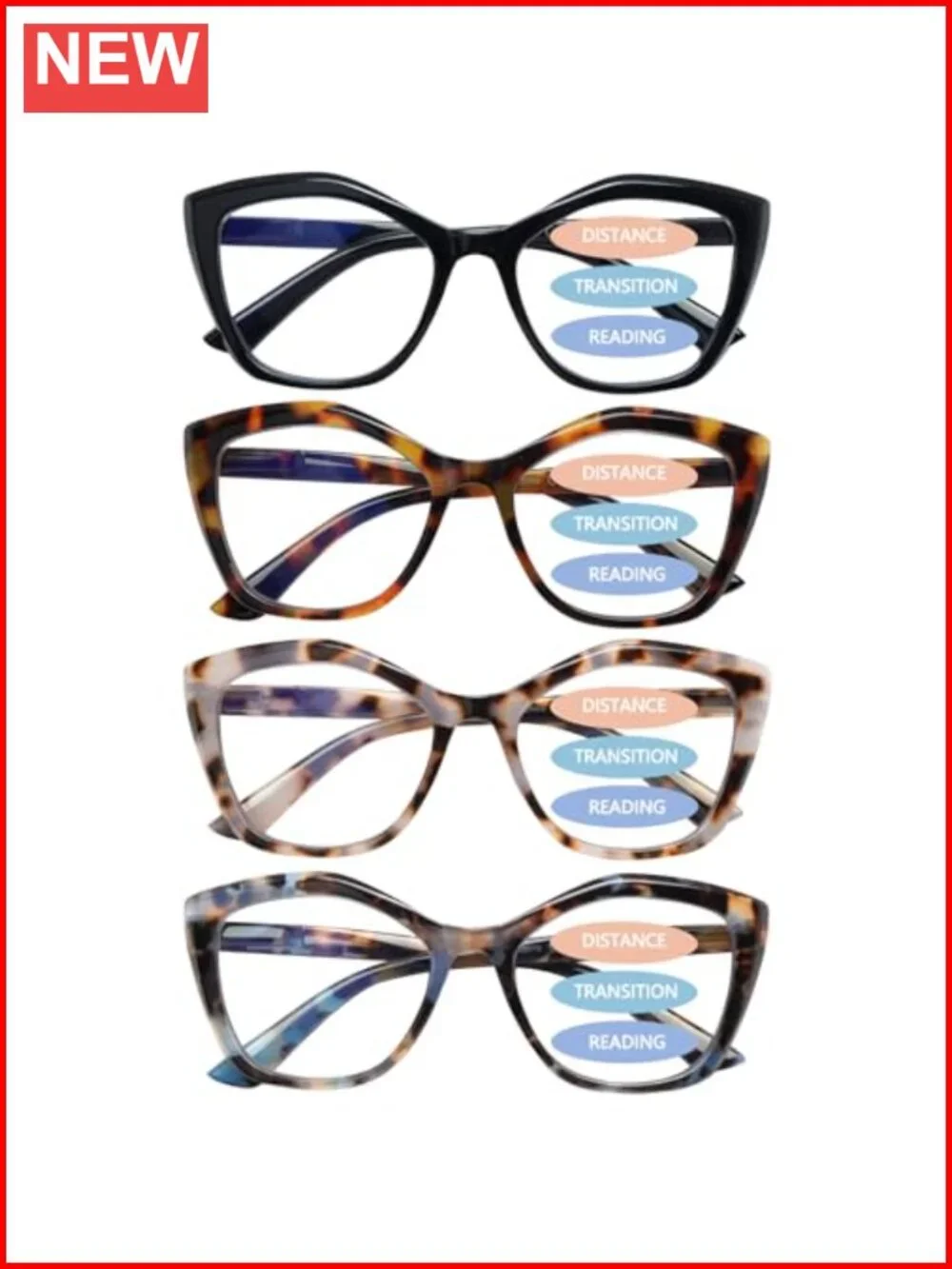 Progressive Reading Glasses for Women, Oversized Geometric Readers, Blue Light